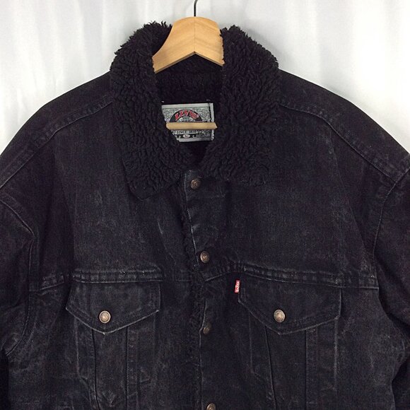Vintage Levis Denim Jacket Sherpa Type 3 Trucker Mens Size Large Black 80s 90s - Picture 3 of 11